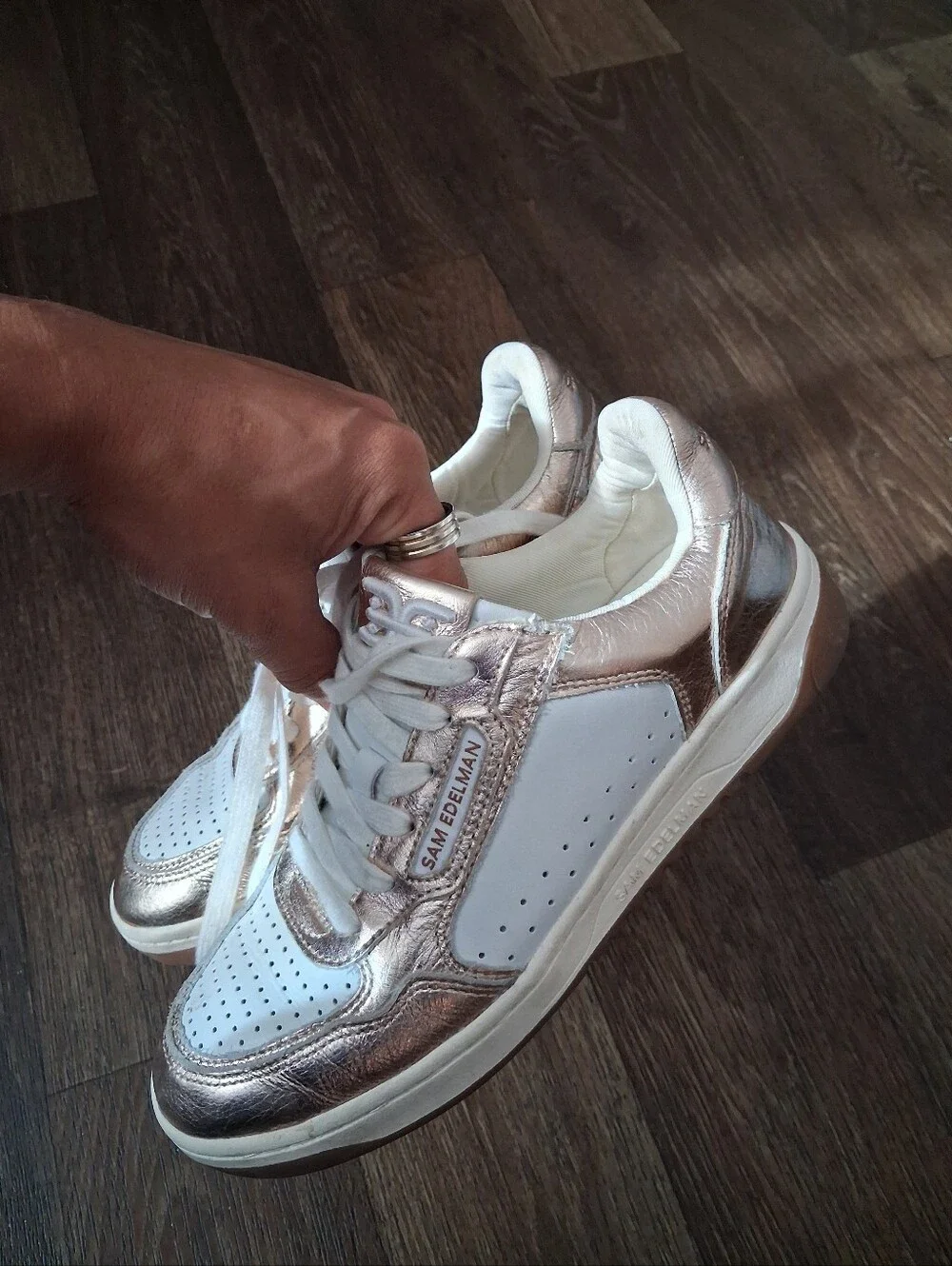 Sam Edelman Harper Sneakers Women's White & Rose Gold Leather Sz 7.5